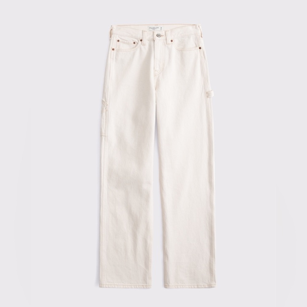 Abercrombie & Fitch Women's Ecru Carpenter Slouchy Mid Rise Jeans 32 - Picture 4 of 11